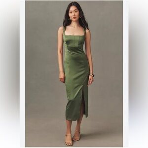 BHLDN Elliana Sleeveless Corset Satin Midi Dress